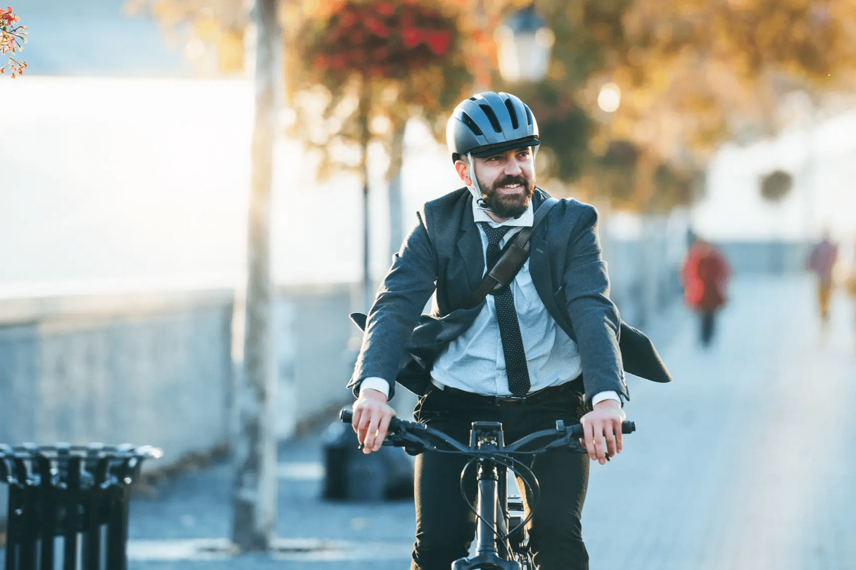 Image of man cycling to work